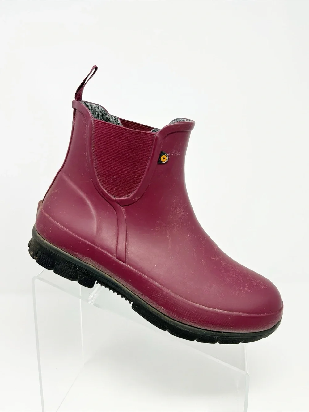BOGS Chelsea Ankle Rain Boots Womens Burgundy Waterproof Pull-On Lug Sole 8